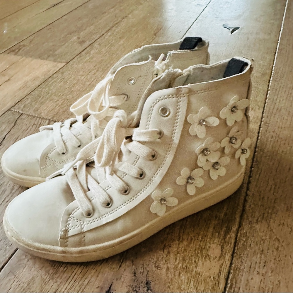 ZARA white applique floral hi-top sneaker EU 37 US women 6.5